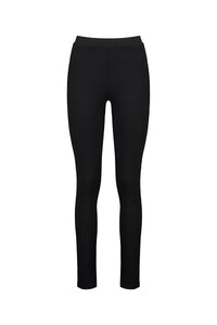 The Vassalli Toll Pant in black features a high-waisted, full-length pull-on design made from stretch fabric, shown against a white background.
