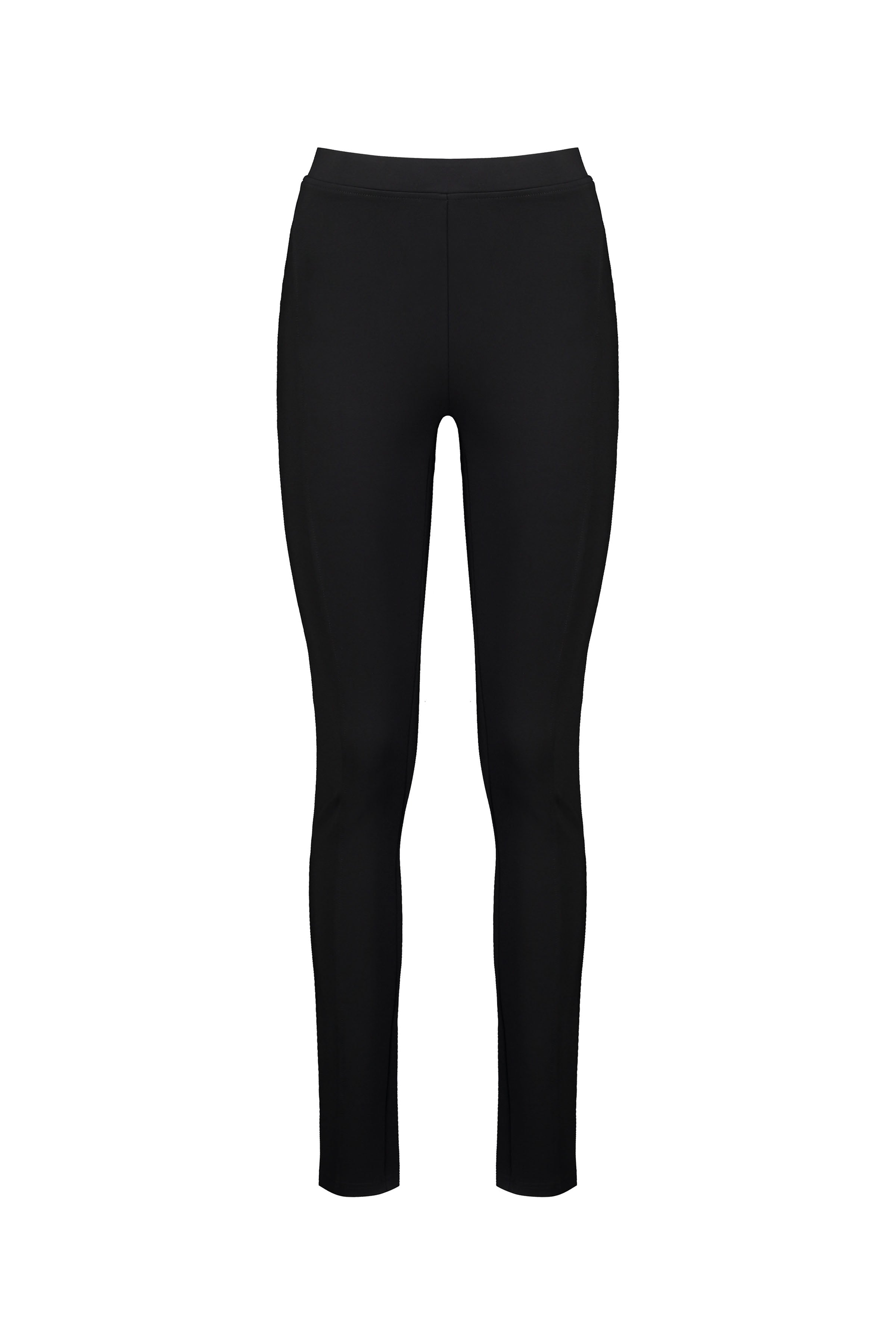 The Vassalli Toll Pant in black features a high-waisted, full-length pull-on design made from stretch fabric, shown against a white background.