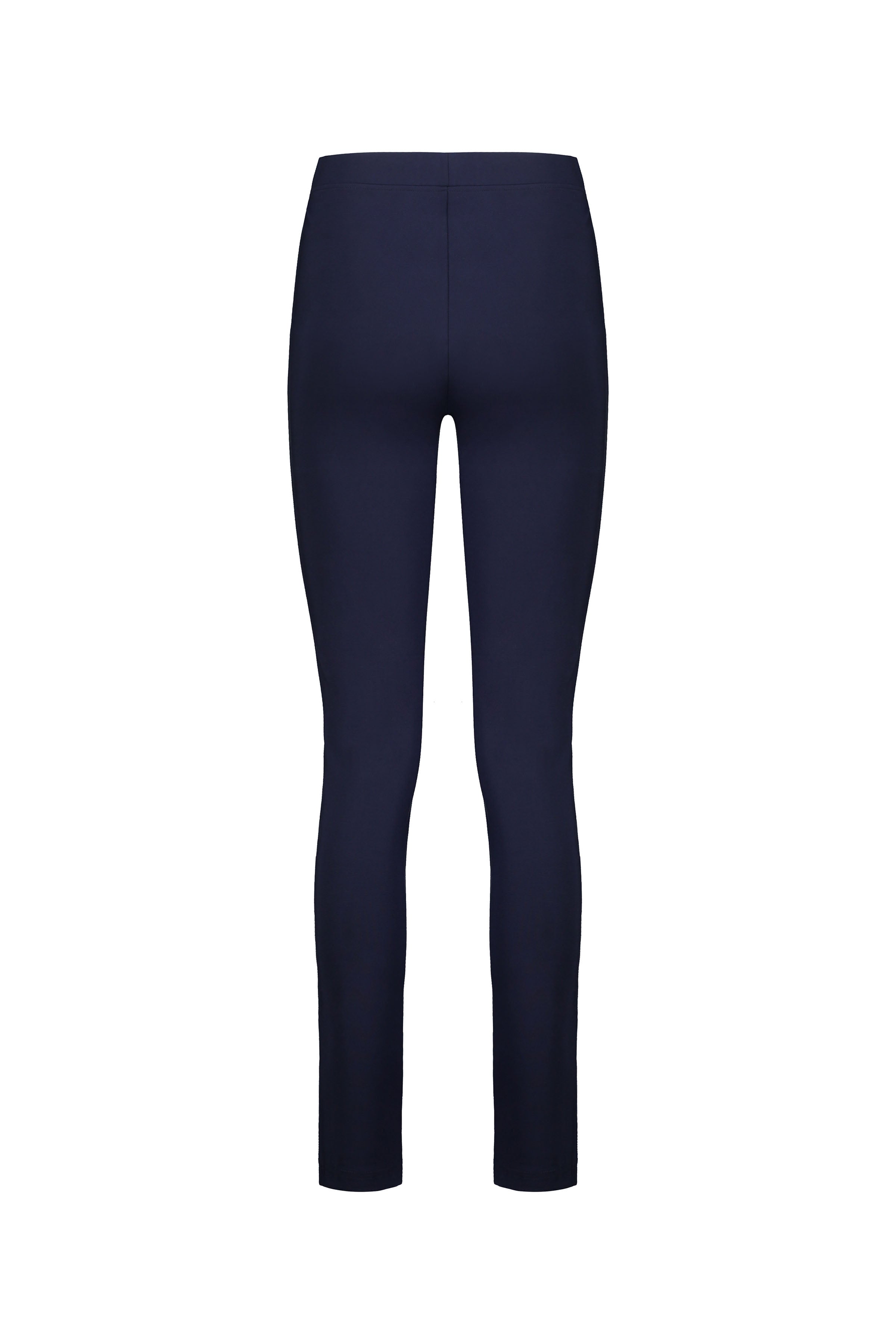 The Vassalli Toll Pant in navy features a high waist and pull-on design with a skinny leg silhouette, crafted from stretch fabric and shown from the back against a plain white background.