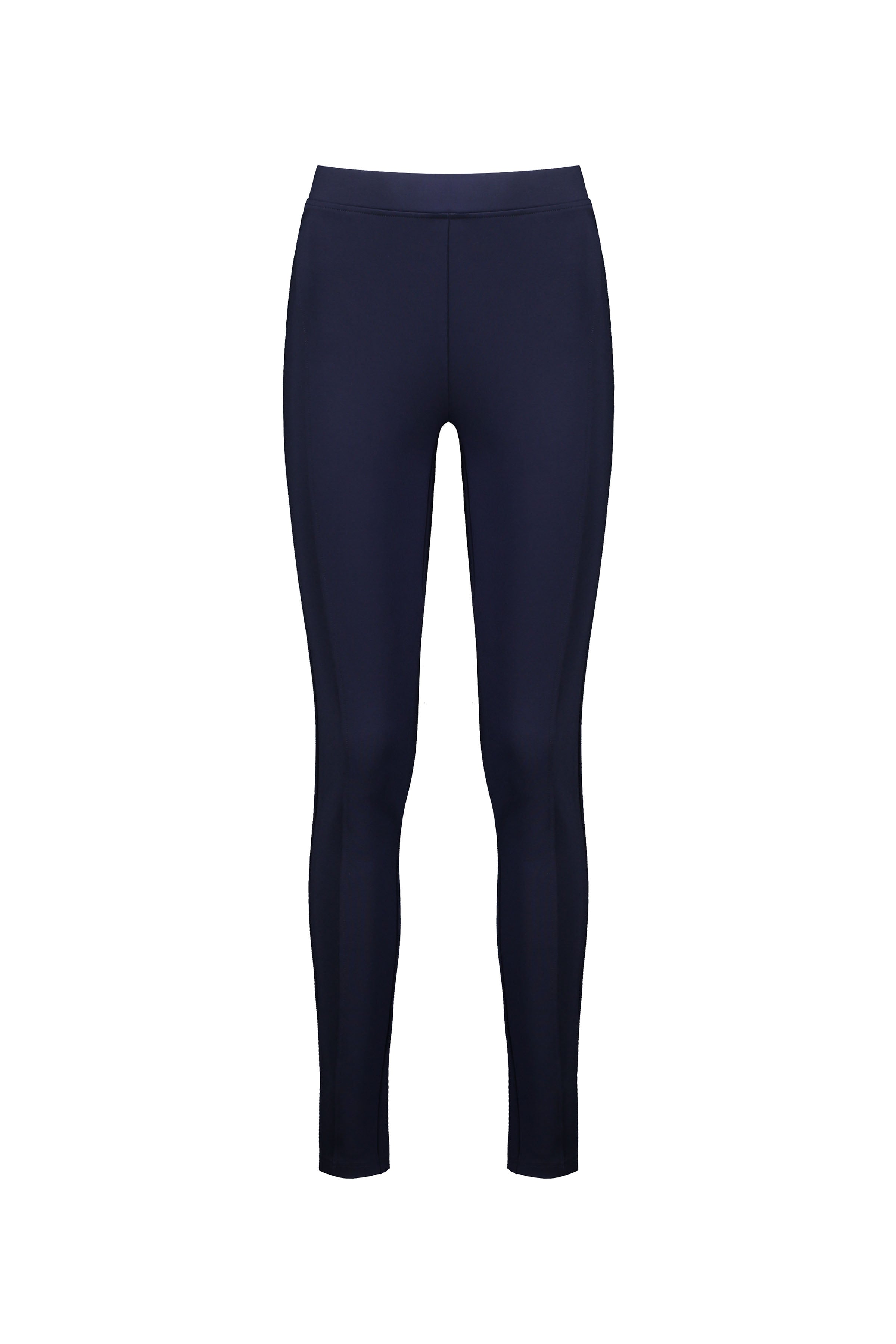 The Vassalli Toll Pant - Navy is a full-length, high-waisted legging in stretch fabric with a slim fit and pull-on style, free of visible logos or patterns. Shown on a plain white background.