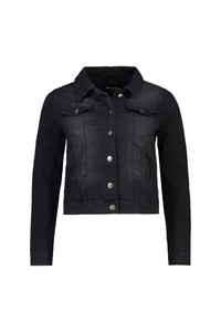 The Vassalli Rider Knit Jacket - Black features long sleeves, a front button closure, two chest flap pockets with buttons, and chic seam detailing for a classic, stylish outerwear look.