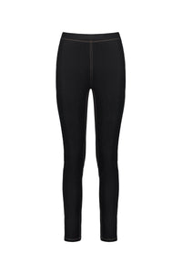 Vassalli Origin Pull On - Black Denim (Contrast Stitch): high-waisted skinny leg denim leggings with visible contrast stitching, shown against a plain white background.
