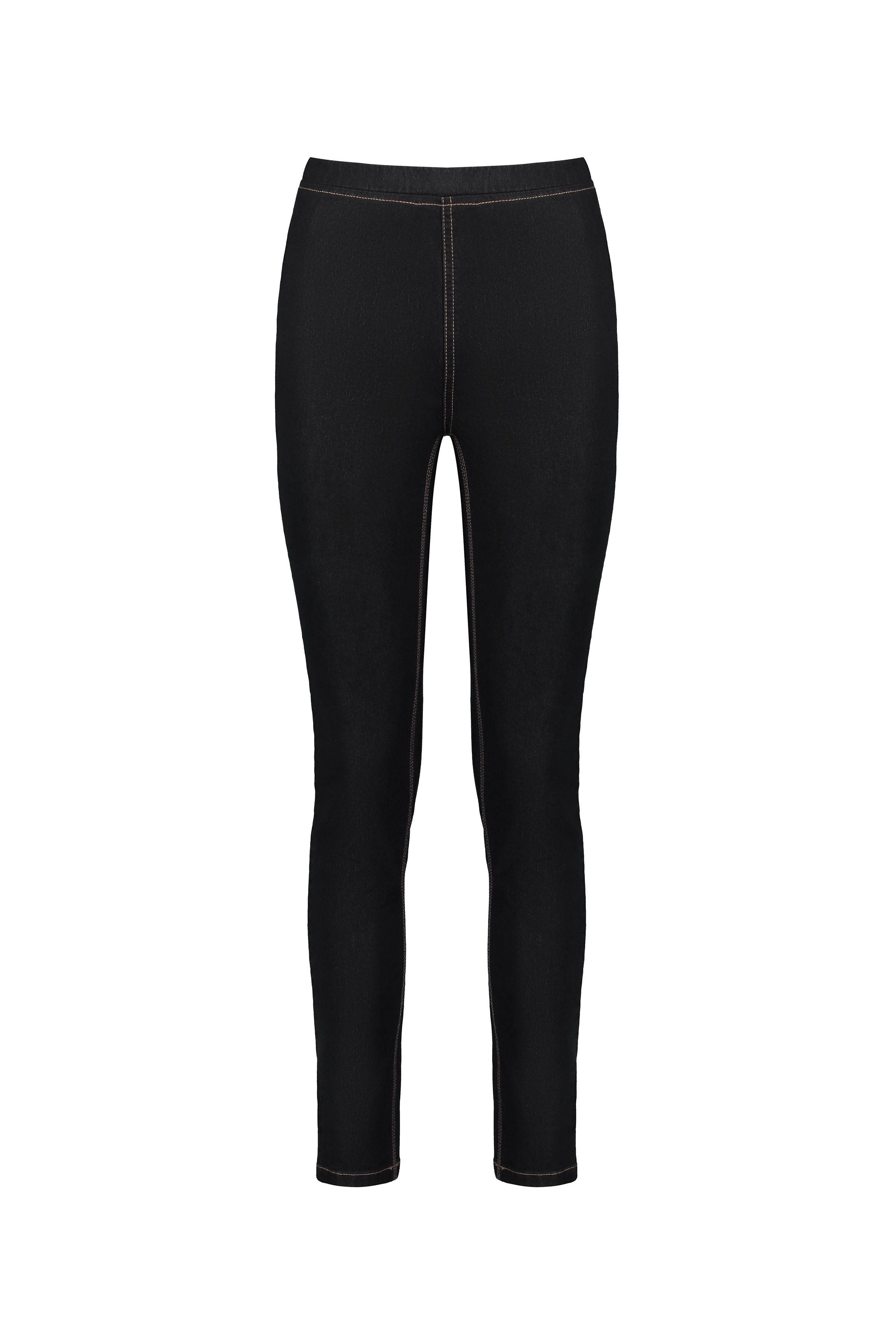 Vassalli Origin Pull On - Black Denim (Contrast Stitch): high-waisted skinny leg denim leggings with visible contrast stitching, shown against a plain white background.