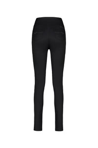 Back view of the Vassalli Origin Pull On - Black pants, featuring a skinny leg, two rear pockets, subtle stitching, and crafted from stretch fabric, displayed on a white background.
