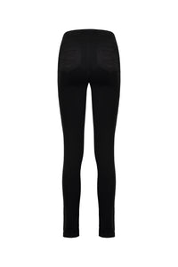 Back view of Vassalli Origin Cord Pull On pants in black, featuring two back pockets, shown on a white background.
