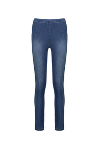 The Vassalli Origin Pull On - New Blue jeans feature a faded wash, skinny leg denim design and are shown from the front on a plain white background.