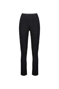 The Vassalli Bay Ponti Pull On - Black slim leg pants are shown from the front on a white background, featuring a flat waistband, two front pocket details, and comfortable stretch fabric.