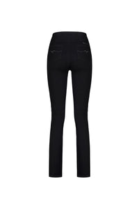 Back view of Vassalli Bay Pull On - Black Denim pants featuring two rear pockets, subtle stitching, and a fitted slim leg design, shown against a white background.