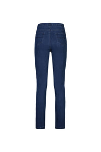 Back view of Vassalli Bay Pull On - Blue Denim (Without Front Fade) jeans, featuring two back pockets, shown on a plain white background.