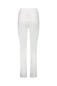 Back view of Vassalli Bay Pull On slim leg pants in white, featuring two back pockets and made from stretch fabric, shown against a plain white background.