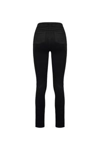 Back view of Vassalli Bay Cord Pull On in black, featuring two rear pockets and a slim leg design, displayed on a plain white background for a sleek look.