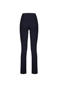 Back view of Vassalli’s Bay Ponti Pull On - Navy slim leg pants with two back pockets, shown on a plain white background.