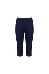 The Vassalli Atlas 3/4 Pant in navy features a knee-length, fitted skinny leg and an elastic waistband, displayed on a white background.