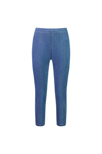 The Vassalli Harbour 7/8 Pant in Light Denim (Contrast Stitch) features a high waist and ankle-length skinny leg, crafted from stretch denim, and is shown on a plain white background.
