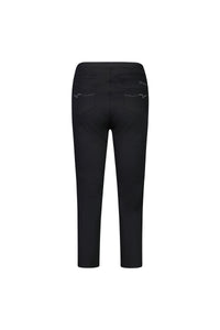 Back view of Vassalli Harbour 7/8 Pant in black, slim-fit pull-on style with two rear pockets and subtle stitching detail, made from stretch fabric and shown against a plain white background.