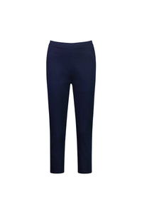 The Vassalli Harbour 7/8 Pant in navy is a slim-fit, ankle-length, pull-on pant made from cotton stretch fabric, shown from the front on a plain white background.