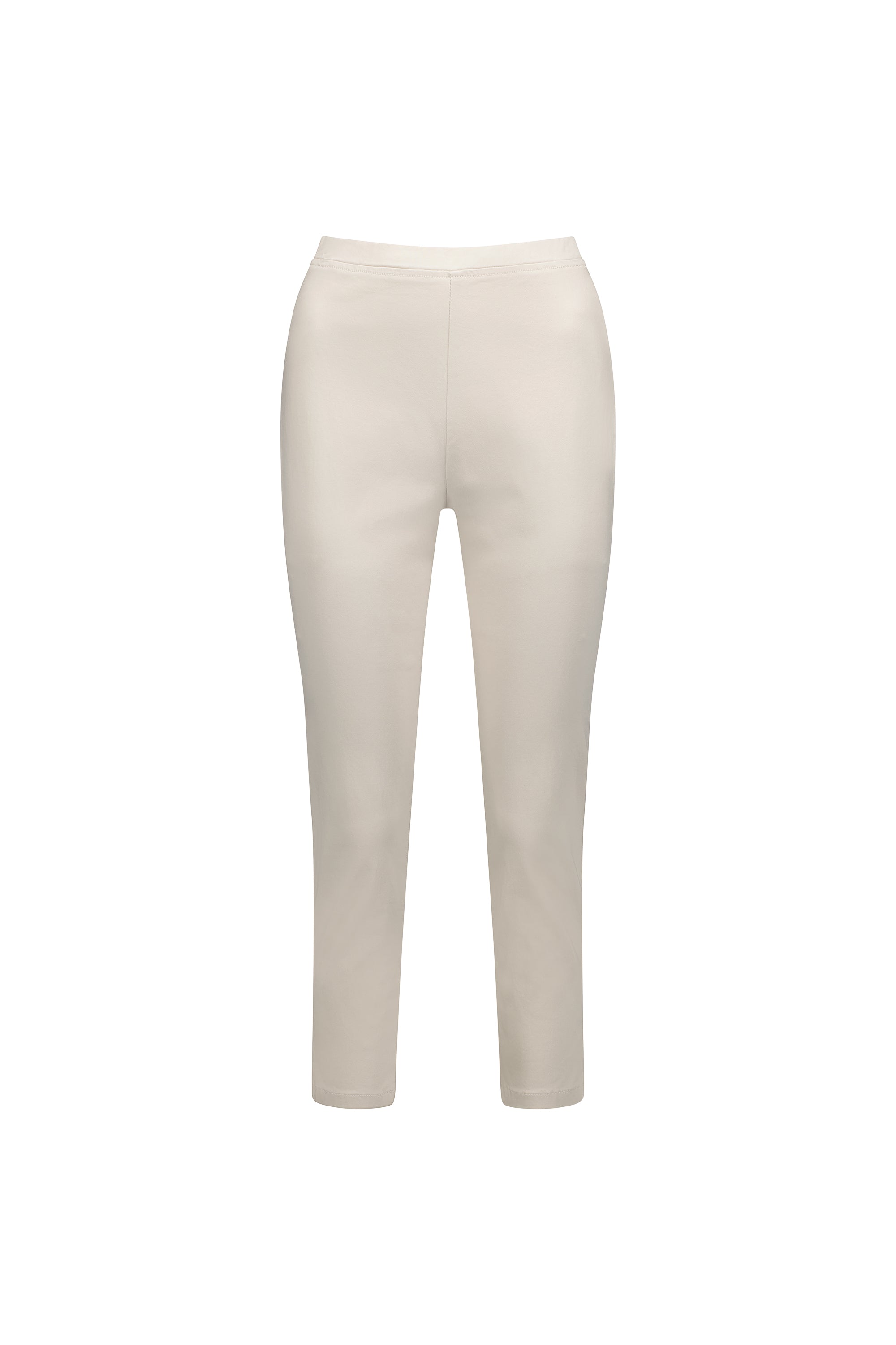 The Vassalli Harbour 7/8 Pant in Pumice features a slim fit, stretch fabric, elasticated waistband, skinny leg silhouette, and cropped length, shown flat on a white background.