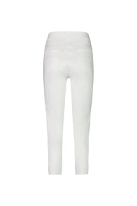 Back view of the Vassalli Harbour 7/8 Pant in white, featuring a pull-on style, two back pockets, and a skinny leg silhouette, shown against a plain white background.