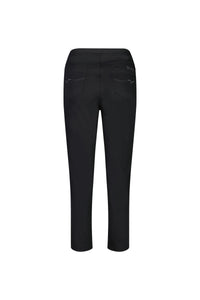 Back view of the Vassalli Sierra 7/8 Pant in black, a slim fit pull-on style with two back pockets and subtle stitching, made from stretch fabric. Shown against a plain white background.