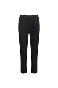 The Vassalli Sierra 7/8 Pant - Black features a slim-fit, pull-on design in stretch fabric, ankle-length with a flat front and subtle seam detailing, shown on a white background.