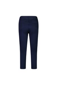 Back view of Vassalli's Sierra 7/8 Pant in navy, featuring a slim fit, pull-on style, two rear pockets, and stretch fabric, shown on a plain white background.