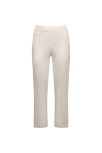 The Vassalli Sierra 7/8 Pant in Pumice features a beige, straight-leg, pull-on design with a smooth front, subtle waist seams, no visible fastenings, and comfortable stretch fabric. Shown against a plain white background.