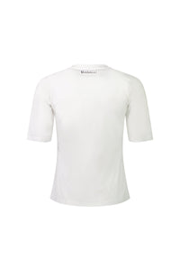 Back view of the Vassalli Base Tee - White, a relaxed fit cotton jersey, featuring the brand name near the neckline on a plain white background.