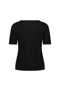 The Vassalli Boat Neck Top in black is shown from the back against a white background. This cotton jersey shirt features short sleeves and a simple, classic design without logos or patterns.