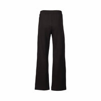 The Vassalli Weekend Pant - Black 2.0 features wide legs, an elastic waistband, and subtle side stripe panels in soft stretch fabric. Shown from the back on a plain white background.