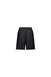 Vassalli Pull On Linen Short in black, shown from the front against a plain white background. These simple athletic shorts feature an elastic back waistband and have no visible logos or patterns.