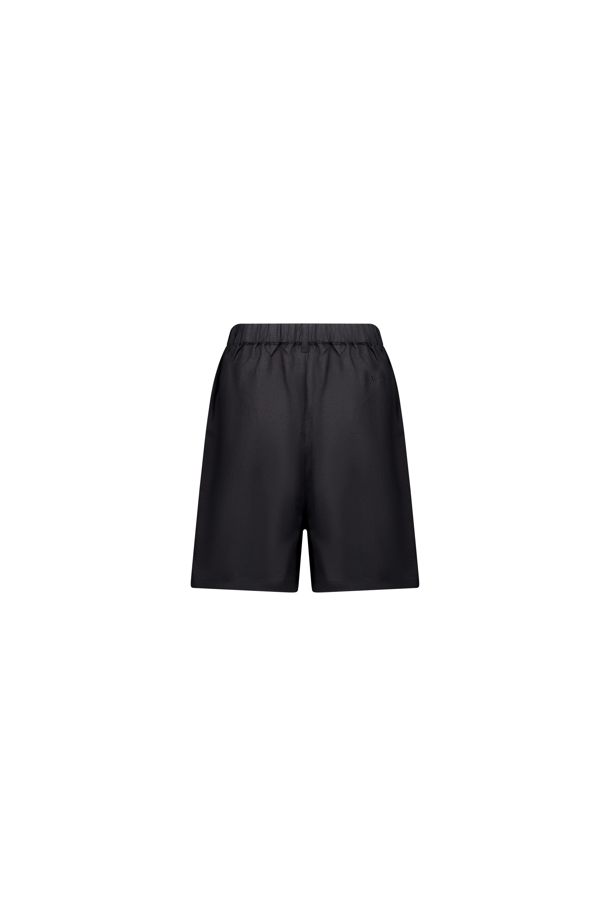 Vassalli Pull On Linen Short in black, shown from the front against a plain white background. These simple athletic shorts feature an elastic back waistband and have no visible logos or patterns.