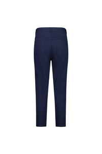 Back view of the Vassalli Sara 7/8 Pant in navy, a skinny fit, cropped stretch cotton style with two rear pockets, shown on a plain white background.