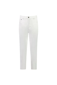 The Vassalli Sara 7/8 Pant in white features a slim fit, ankle-length stretch cotton design with button and zip closure, plus front and back pockets. Shown against a plain white background.