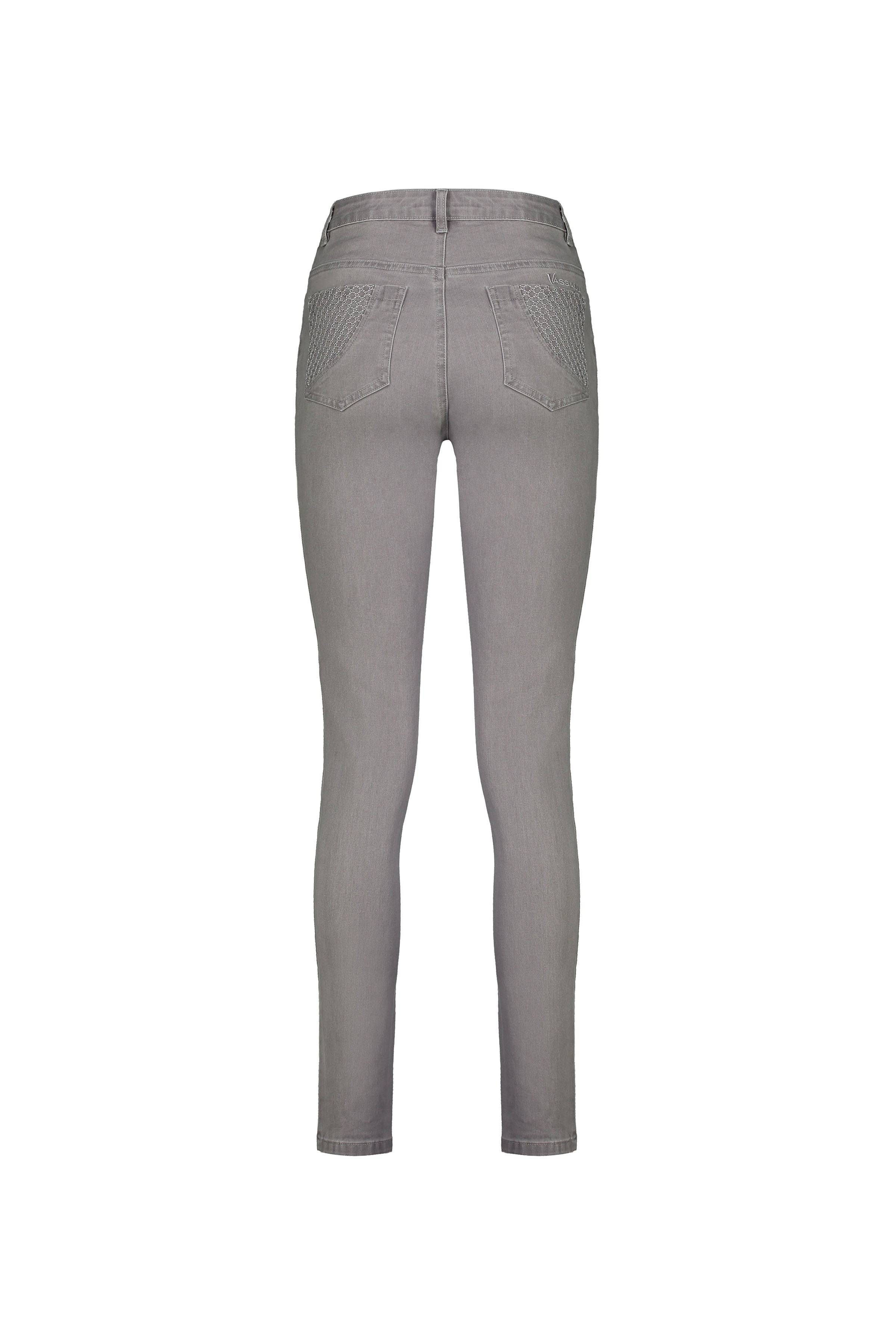 Back view of Vassalli’s Reign Jean in light grey, featuring two back pockets, visible stitching, and a plain waistband, displayed on a white background.