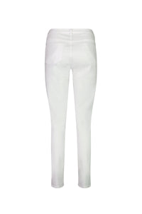 Back view of Vassalli's Reign Jean in white denim, showcasing basket weave embroidery on the back pockets against a plain white backdrop.