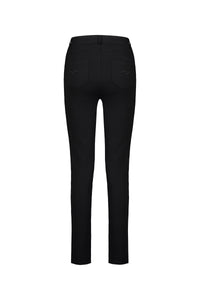 The Vassalli Ponti Pant - Black features a flattering skinny leg, two subtly stitched back pockets, a straight waistband, and stretch fabric for comfort—shown from the back against a white background.
