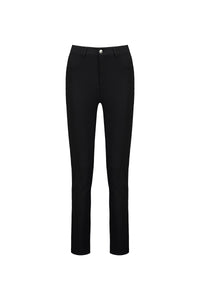 The Vassalli Ponti Pant - Black features a skinny leg, button and zip closure, front pockets, belt loops, and stretch fabric for comfort. Shown on a plain white background.