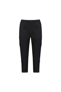 The Vassalli Wave Pant - Black is a slim fit cargo style made from stretch poplin for comfort, featuring an adjustable waistband, two front patch pockets, and side cargo pockets. Shown against a white background.