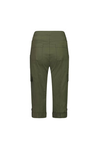 Back view of Vassalli Wave Pant - Khaki, featuring an adjustable waistband, multiple pockets, and folded cuffs. Made from stretch poplin fabric and displayed on a plain white background.