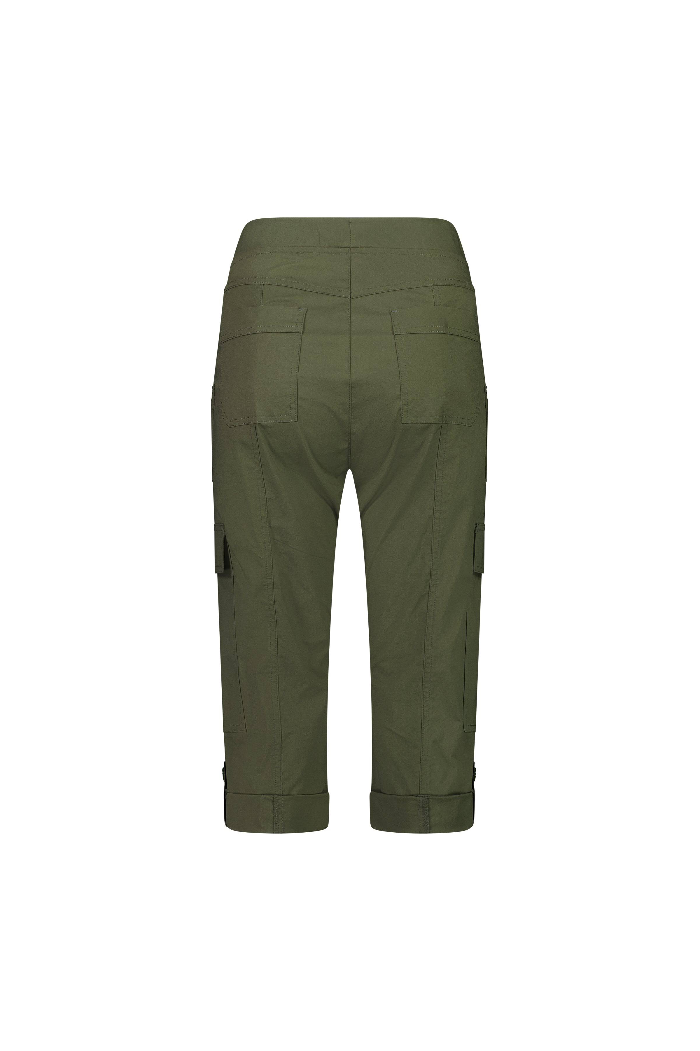 Back view of Vassalli Wave Pant - Khaki, featuring an adjustable waistband, multiple pockets, and folded cuffs. Made from stretch poplin fabric and displayed on a plain white background.