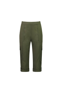 The Vassalli Wave Pant in khaki features stretch poplin, cuffed hems, front and side flap pockets, and an adjustable waistband, shown against a white background.