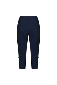 The Vassalli Wave Pant in navy, shown from the back on a white background, features an adjustable waistband, two back and side pockets, a straight-leg fit, and cropped length.