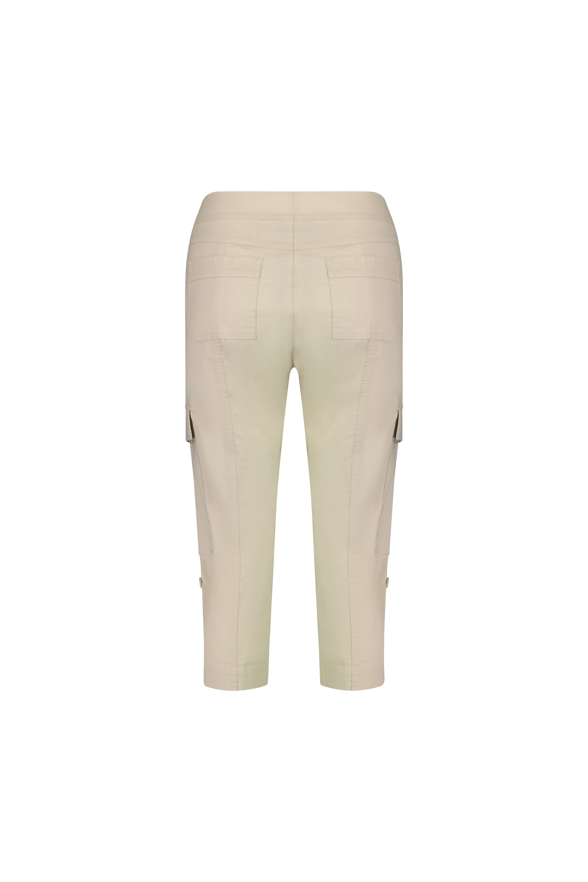 Vassalli Wave Pant - Sand shown from the back, featuring back and side cargo pockets in soft stretch poplin with a comfy pull-on waistband, displayed on a plain white background.