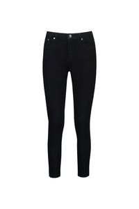 The Vassalli Icon Jean in black denim features a high-rise skinny fit, front and back pockets, silver button, and belt loops, shown against a plain white background.