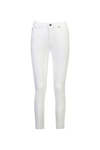 The Vassalli Icon Jean in White Denim features a high rise, skinny leg fit with button and zip closure, plus front and back pockets, shown against a plain white background.