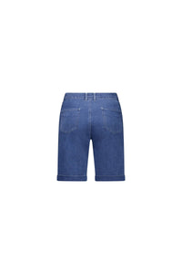 Back view of the Vassalli Havana Short in Blue Hue Denim, featuring rolled hems, belt loops, and two back pockets, displayed on a plain white background.