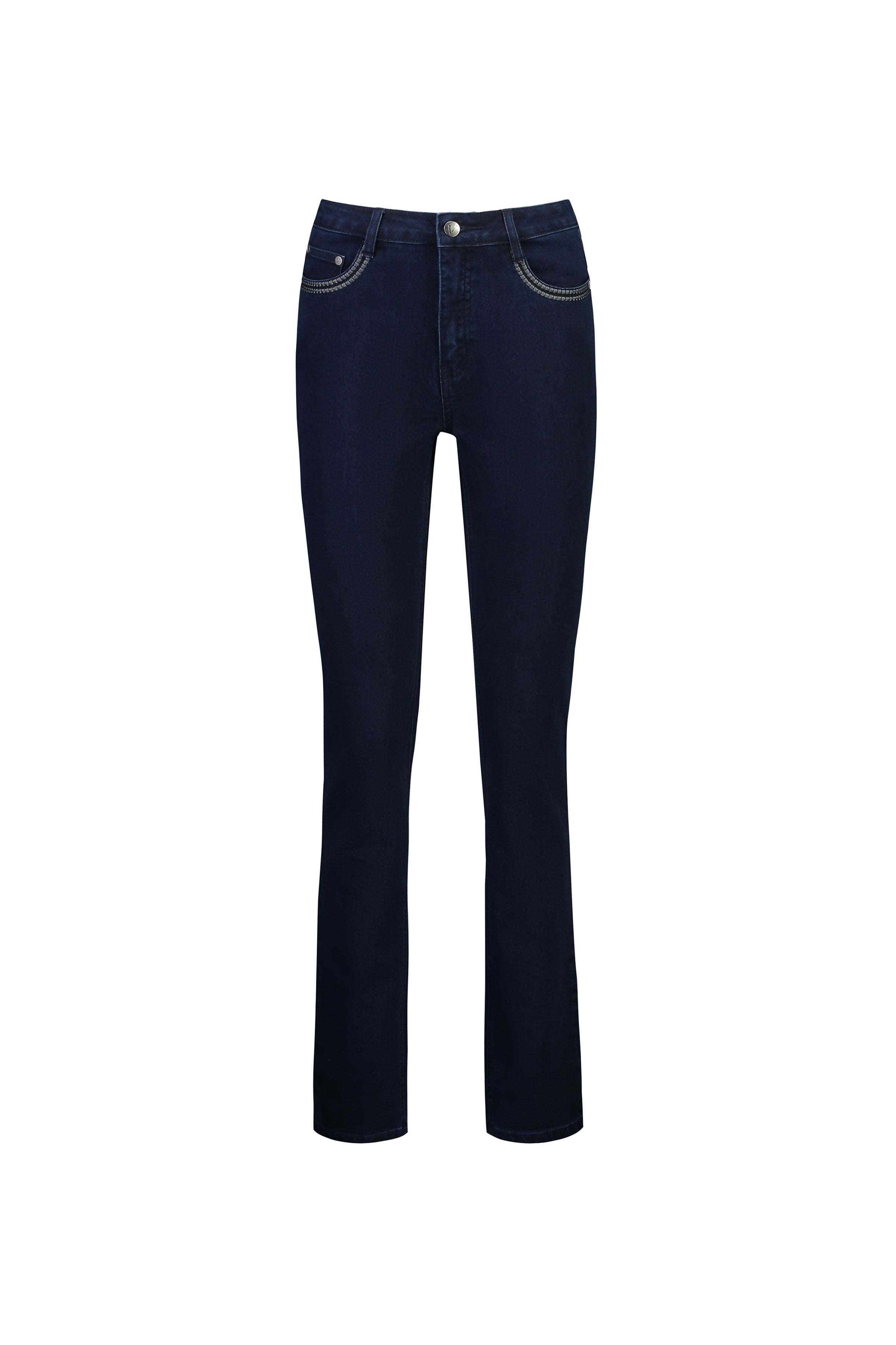 Vassalli Urban Jean - Mid Blue: straight leg stretch denim jeans with front pockets and visible stitching, shown on a plain white background.
