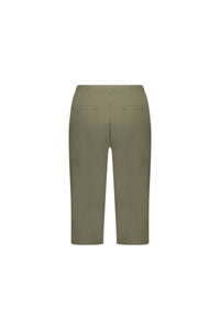 The Vassalli Drew 3/4 Pant in Army is a knee-length, stretch cotton short featuring an elastic waistband and two back welt pockets, displayed from the back on a white background.