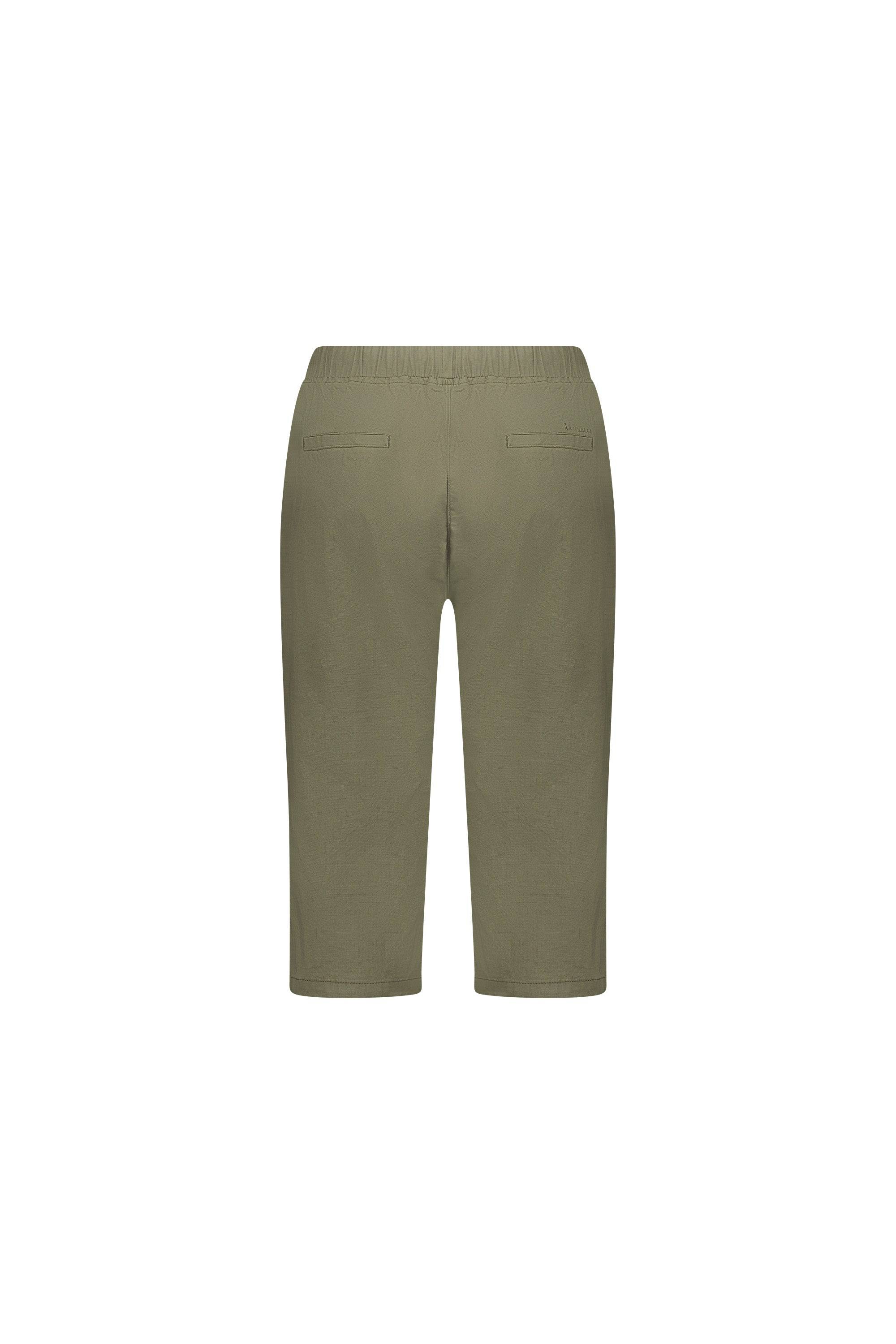 The Vassalli Drew 3/4 Pant in Army is a knee-length, stretch cotton short featuring an elastic waistband and two back welt pockets, displayed from the back on a white background.