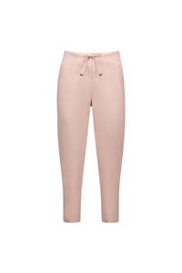 The Vassalli Denver 7/8 Pant in Soft Pink features an elastic waistband, drawstring tie, slightly tapered skinny legs, and ankle-length hems, shown on a plain white background.